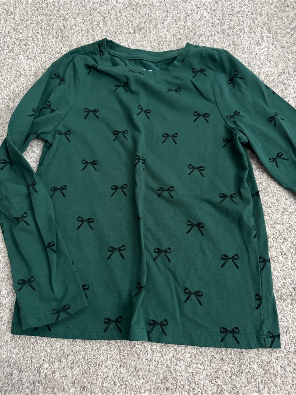 Cat & Jack Green Long Sleeve Tee with Black Bow Print